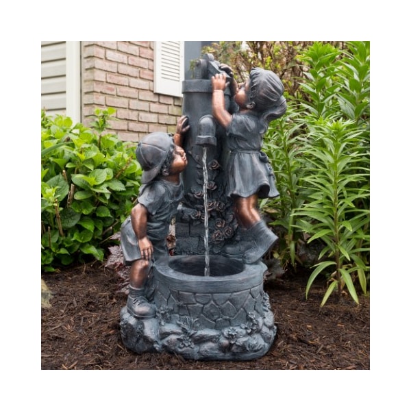 Nature Spring Outdoor Water Fountain with Boy and Girl, Antique Bronze Design and Sound for Decor on Patio, Garden 196232UQW - main